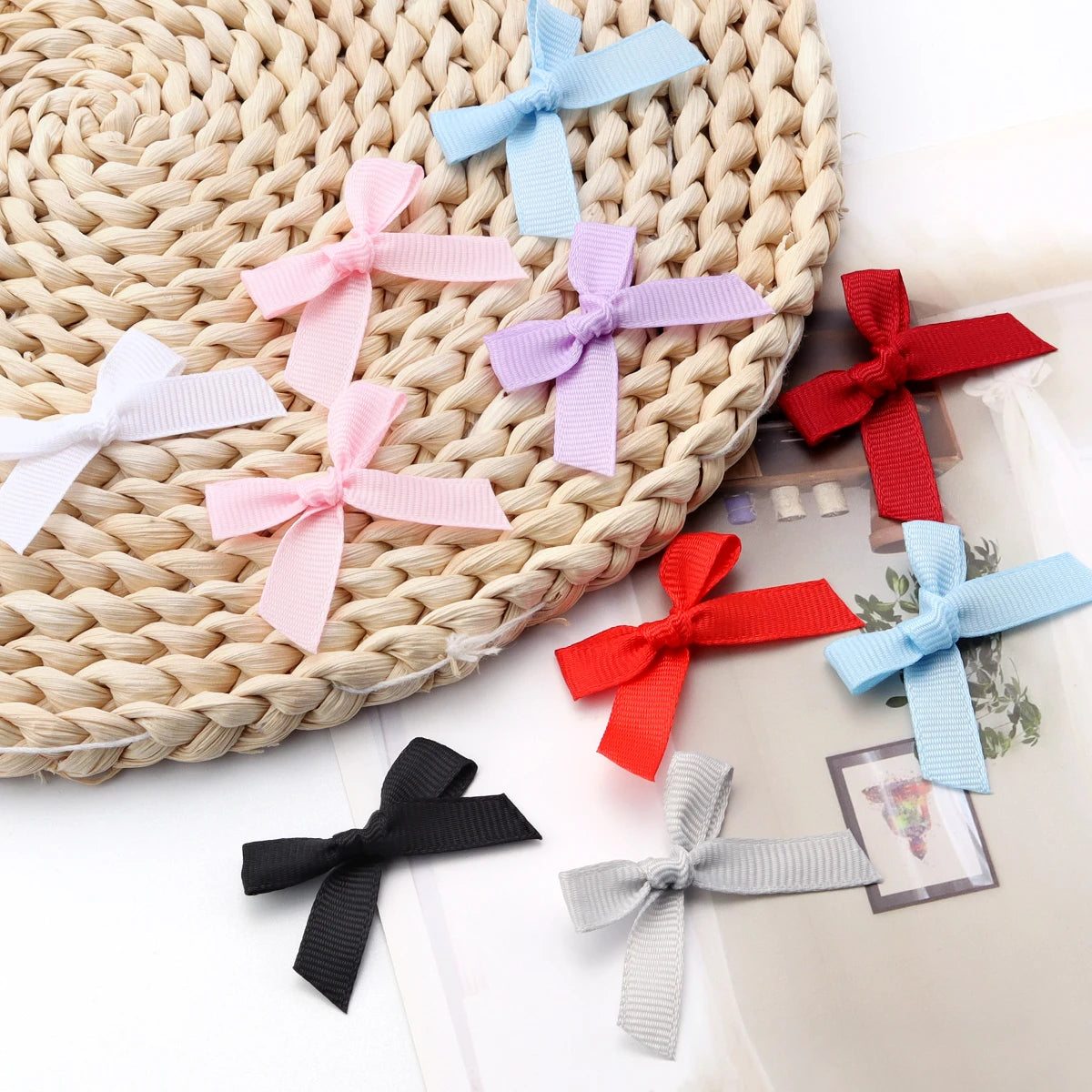 50 Pcs/Lot 4*3.5cm Fresh Pink Ribbon Bows Small Size Satin Ribbon Bow Flower Craft Decoration Handwork DIY Party Decoration