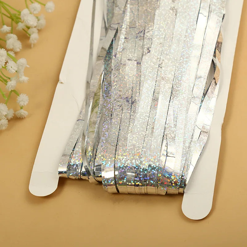 as a Party Metallic Tinsel Foil Fringe Curtains Backdrop for Birthday New Year Eve Party Photo Wedding Baby Shower Decor - la