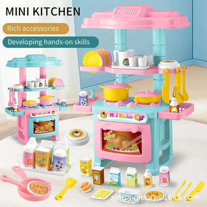 Mini Kitchen Counter Play Set DIY Simulated Cooking Food Tableware Play House Role Play Pretend Game Toy Gift Kid Boy Childre