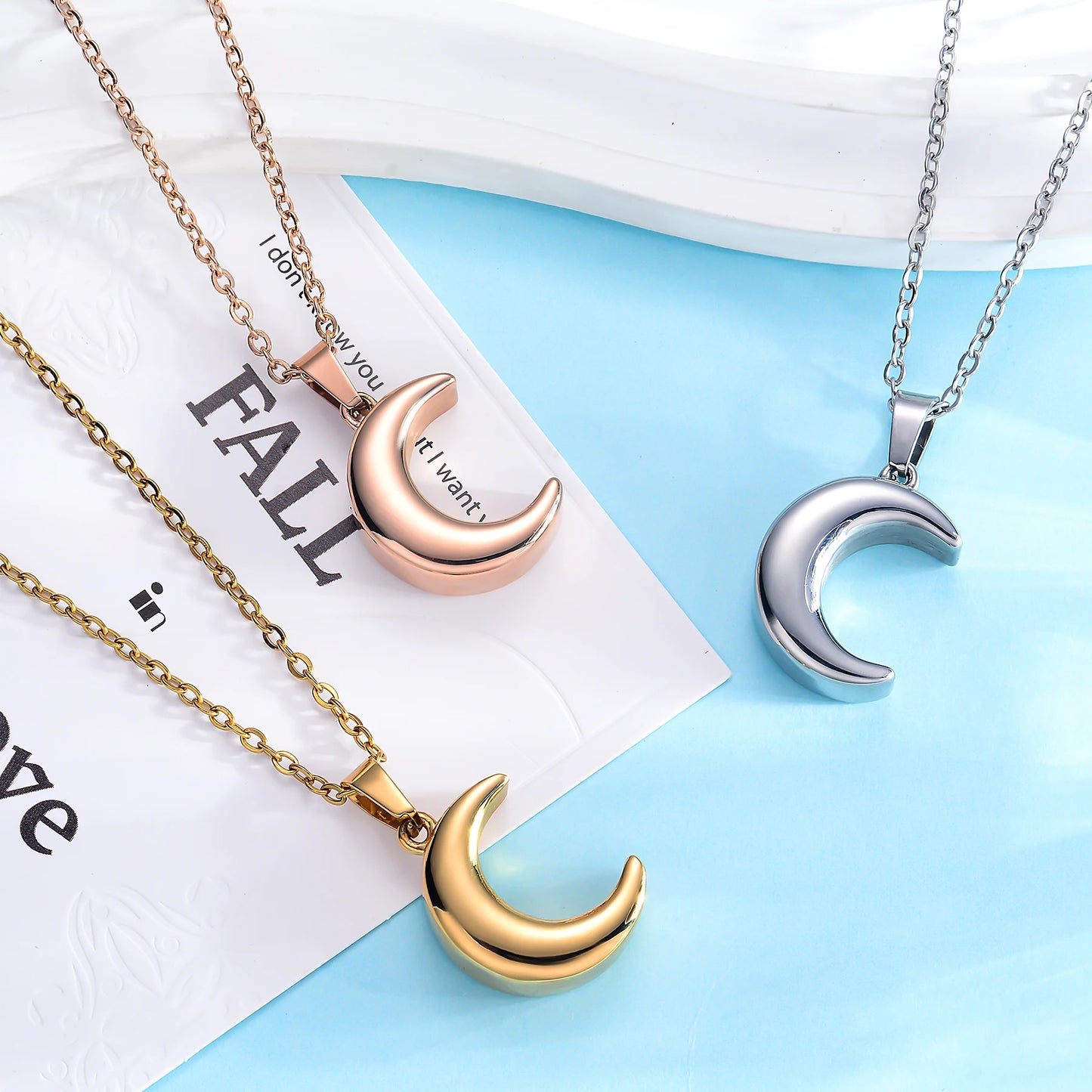Cremation Jewelry for Ashes Moon Urn Necklace Stainless Steel Memorial Lockets Keepsakes Jewelry for Ashes Pendant - Fill Kit