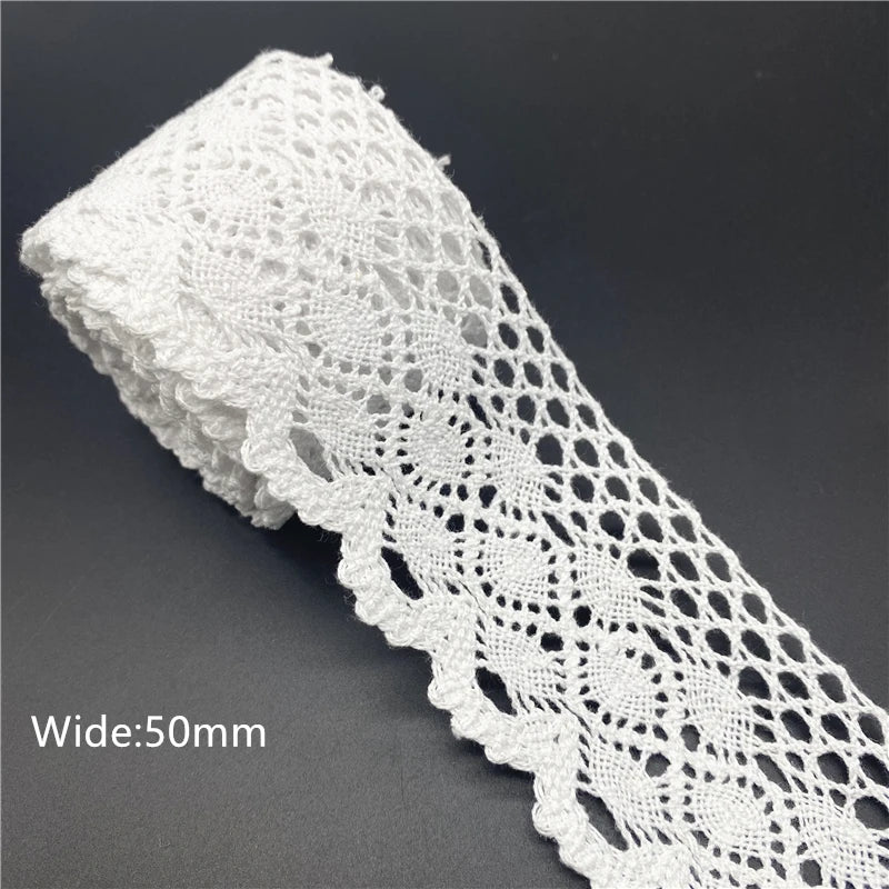 10mm-50mm 2yards White 100%Cotton Lace Ribbon For Apparel Sewing Fabric Trim Cotton Crocheted Lace Ribbon Handmade Accessorie