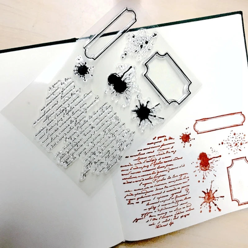 Handwriting Drop Ink Mark Art Scrapbooking Clear Stamps for Junk Journal Background Decoration Craft Supplies Paragraph Desig