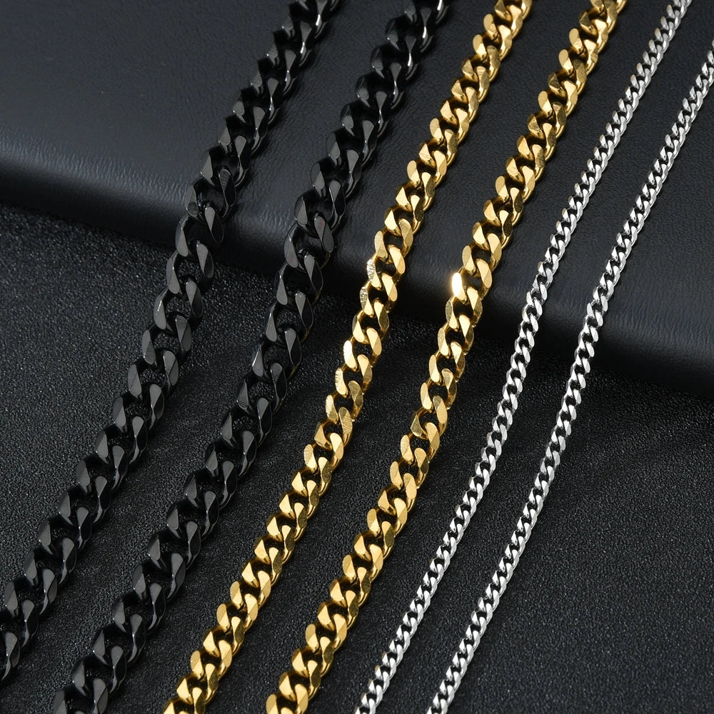 3/5/7mm Stainless Steel Cuban Link Chain Classic Punk Personality Jewelry Simple Fashion Hip-hop Couple Necklace for Men Wome