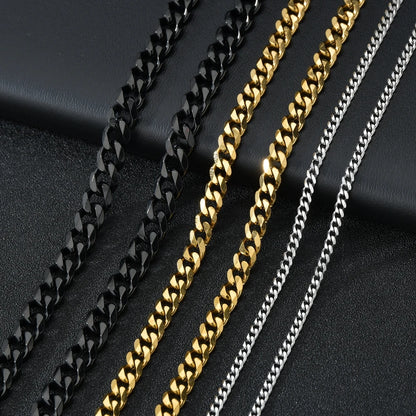 3/5/7mm Stainless Steel Cuban Link Chain Classic Punk Personality Jewelry Simple Fashion Hip-hop Couple Necklace for Men Wome