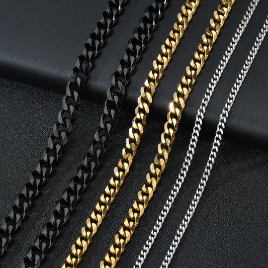3/5/7mm Stainless Steel Cuban Link Chain Classic Punk Personality Jewelry Simple Fashion Hip-hop Couple Necklace for Men Wome