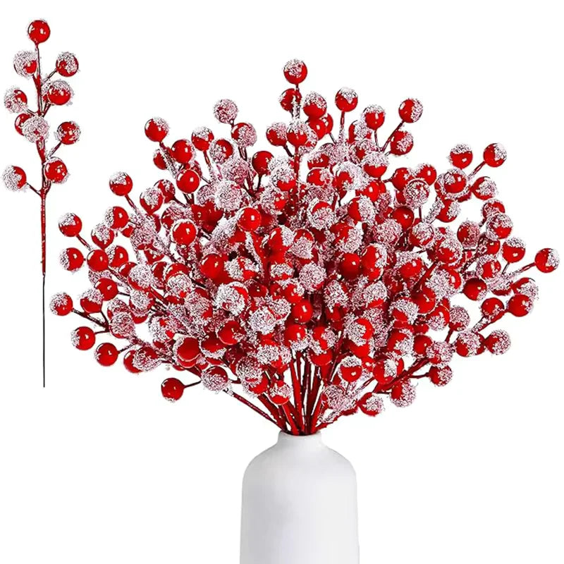 10Pcs Christmas Decoration Artificial Pine Branches Holly Berries Red Berry Branches for Christmas Tree Wreath Gifts Decorati
