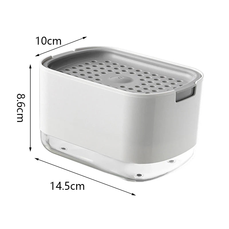 Soap Dispenser Box Press Dispenser Scrubbing Liquid Container Kitchen Bathroom Automatic Detergent Foam Box with Sponge Holde