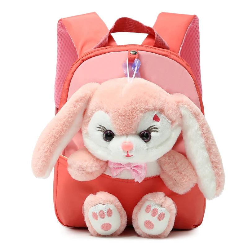 Plush 3D Rabbit Backpack for Boys Girls Kids Children SchoolBag Cute Bow Tie Cartoon School Bags Kindergarten Preschool Baby 