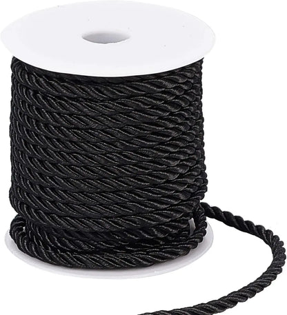 5MM Twisted Cord Rope Trim Craft Decorative Polyester Rope Handmade Cording for Sewing Crafts Upholstery Home Decor 5m - Blac