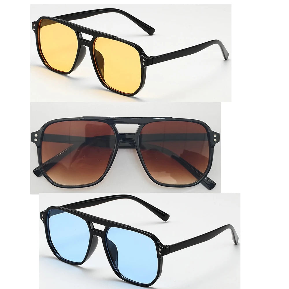 Women Men Square Sun Glasses Retro Polygon Sunglasses Female Black Vintage Fashion Ladies Sunglasses Double Beam Eyeglasses -