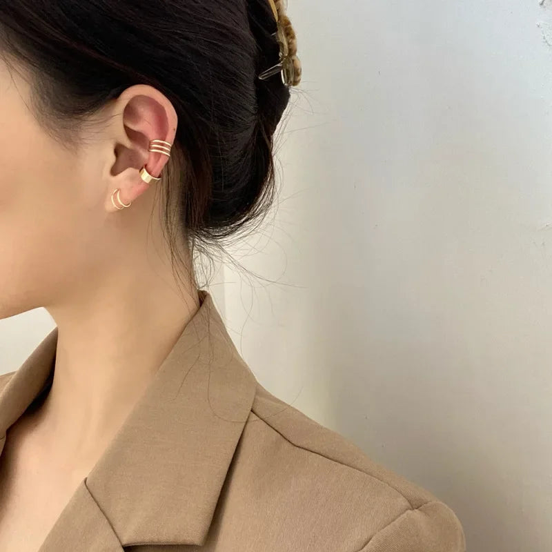 LATS Clips Earrings for Women Unisex Minimalist Fashion Cartilage Hoop Earings Set Ear Cuff Fake Piercing Clip on Ear Jewelry