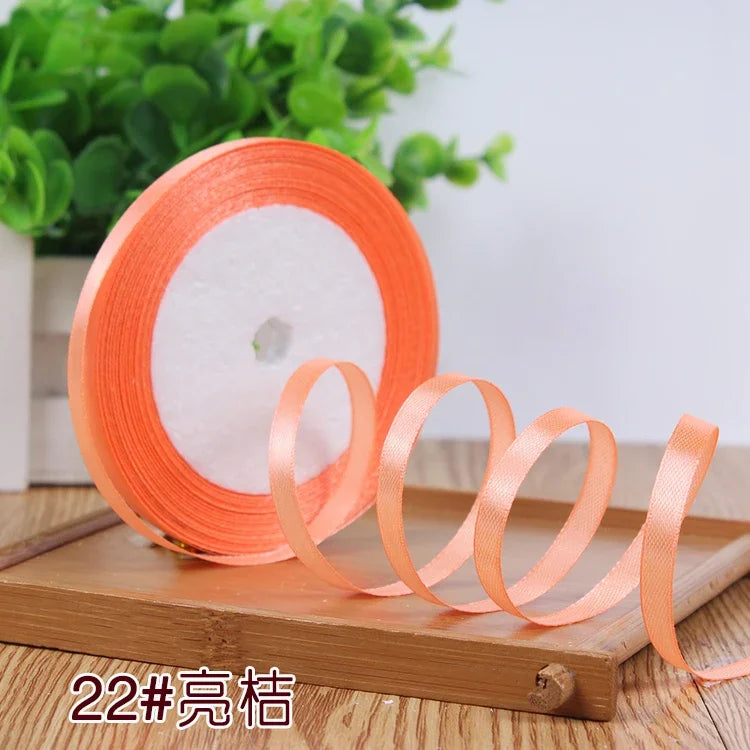 New (25 Yards/lot) 1/4''6mm Single Face Silk Satin Ribbon Wedding Decorative Ribbons Christmas Gift Wrap DIY Handmade Materia