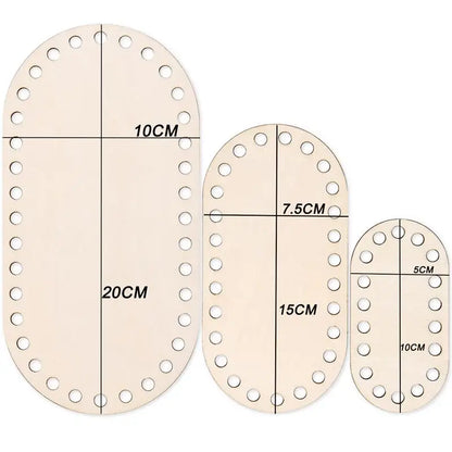 3 Pcs/Set Crochet Basket Base Poplar Plywood Unfinished Blank Cross Stitch Carved Hand-Woven DIY Crafts Basket Wooden Bottom