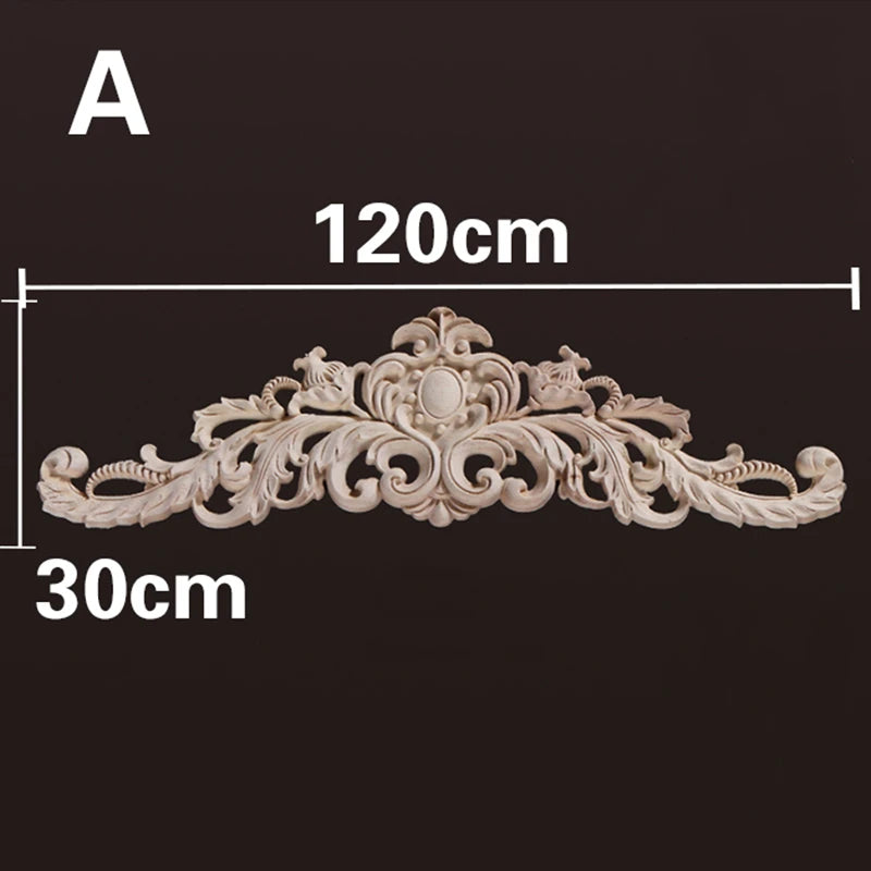Wood Appliques and Onlays Natural Furniture Wall Door Woodcarving Decorative Long Flower Wooden Figurines Crafts Corner Frame