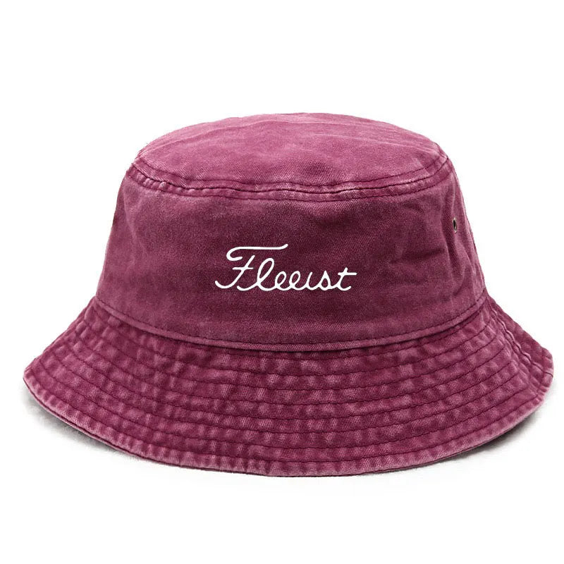 Vintage Washed Bucket Hat Fish Logo Sun Protection Outdoor Casual Hat for Men Women Bucket Hats - Rose Red