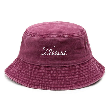 Vintage Washed Bucket Hat Fish Logo Sun Protection Outdoor Casual Hat for Men Women Bucket Hats - Rose Red