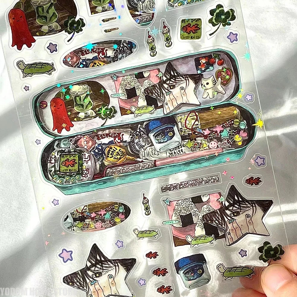 Exquisite Hand-Drawn Dreamcore Stickers Retro Comic Character Design, Rare Craft Materials for Scrapbooking & DIY Art