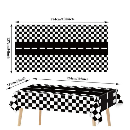 Checkered Race Car Party Black White Checkered Flag Tablecloth Road Tablecloth Racetrack TableCover Racing Birthday Party Dec