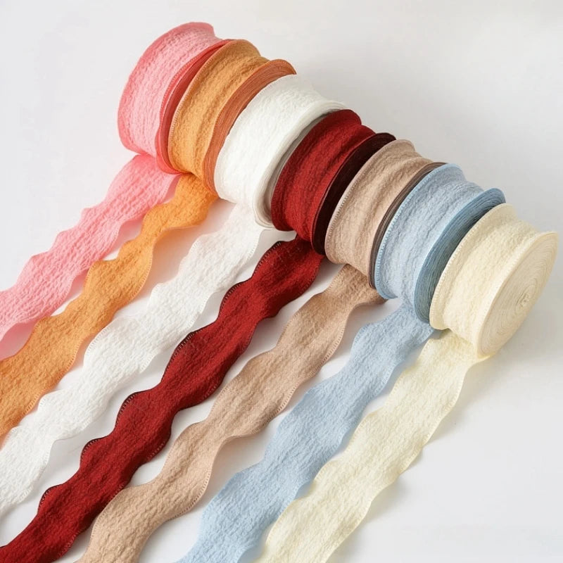 10Yards/Roll Fishtail Yarn Pleated Chiffon Ribbon Wavy Edged Ribbon For DIY Craft Bouquet Gift Wrapping Wedding Party Decorat