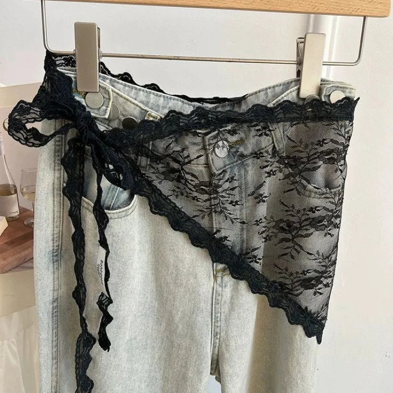 New Triangle Short Skirt Half Skirt Butt Curtain Skirt Lace Trim Small Apron Knitting Lace Stacked Ins Korean Women Headscarf