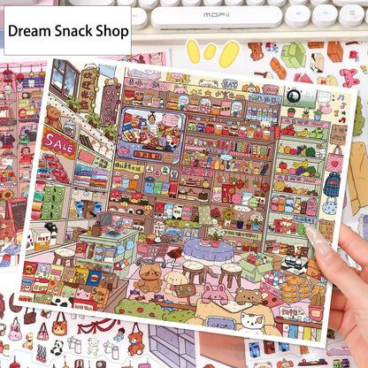 Extra-Large Vintage Grocery Store Scene Stickers, Miniature Stickers for Product Storage Series, 3D DIY Decorative Collage St
