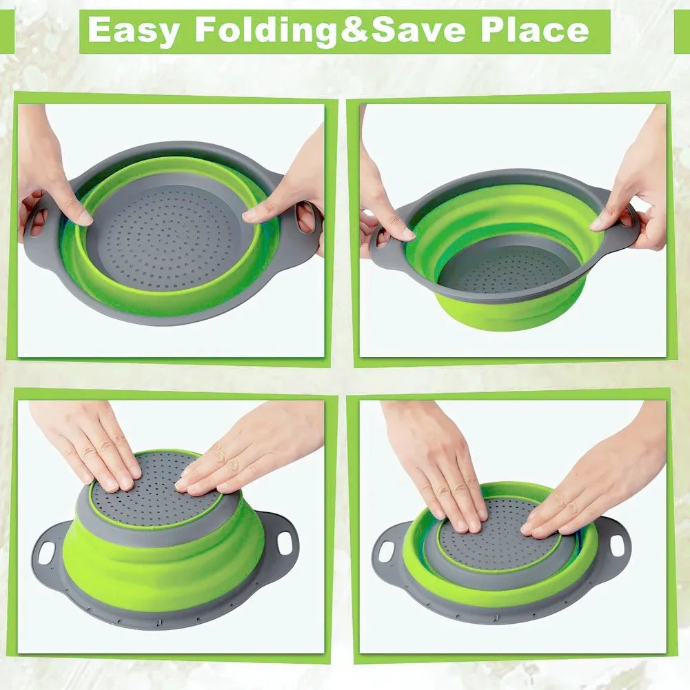 Silicone Folding Drain Basket Fruit Vegetable Washing Basket Foldable Strainer Colander Collapsible Drainer Kitchen Storage T