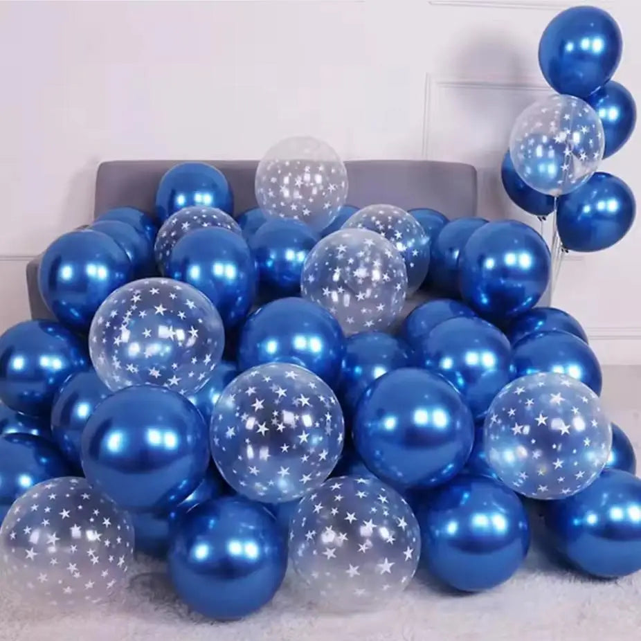 Metal Blue Thick Transparent Starry Sky Latex Helium Balloon Set for Birthdays Weddings Blue Theme Balloon Graduation Decorat