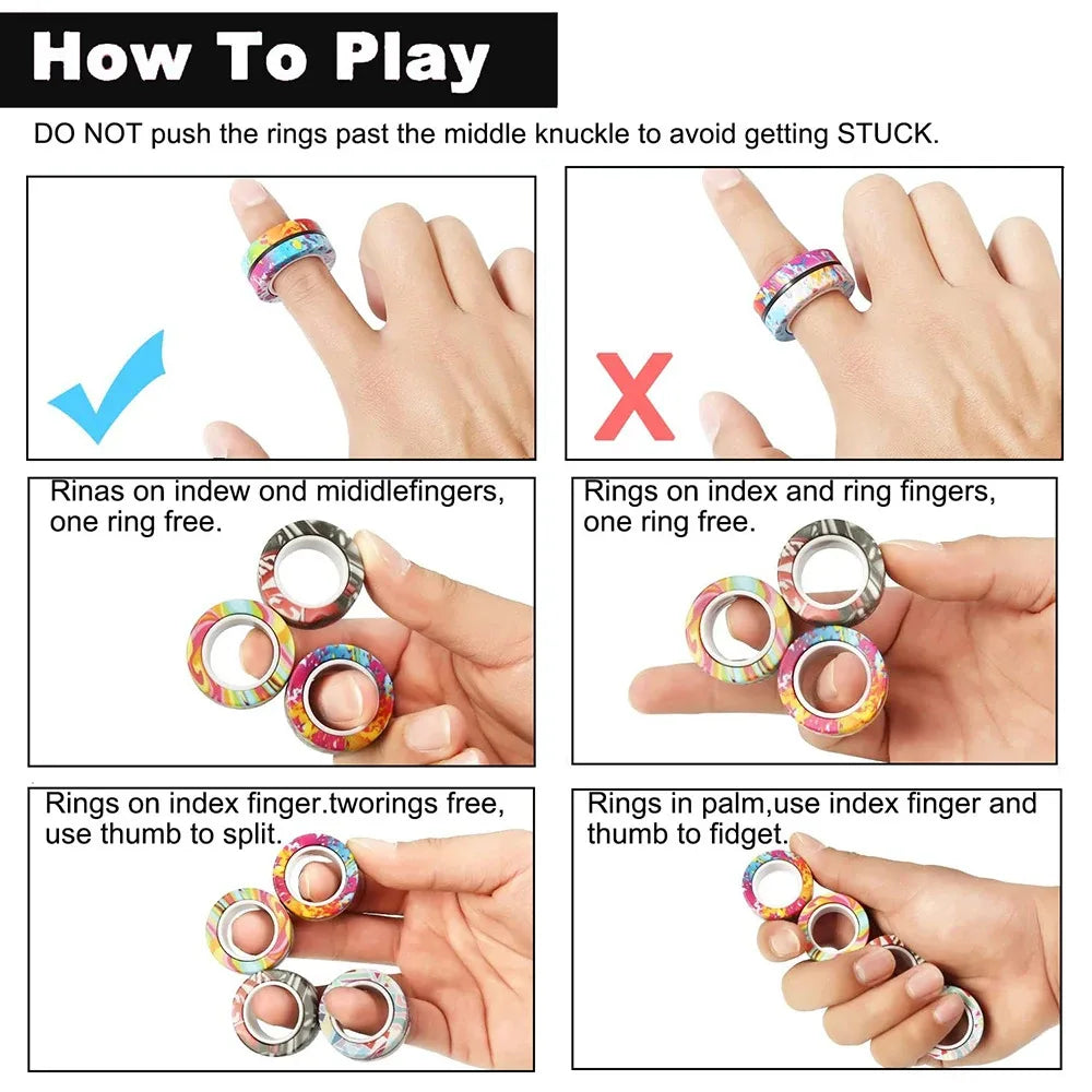 Magnetic Rings Fidget Toy Set Adult Fidget Magnets Spinner Rings Fidget Pack Great Gift for Adults Teens (3PCS)