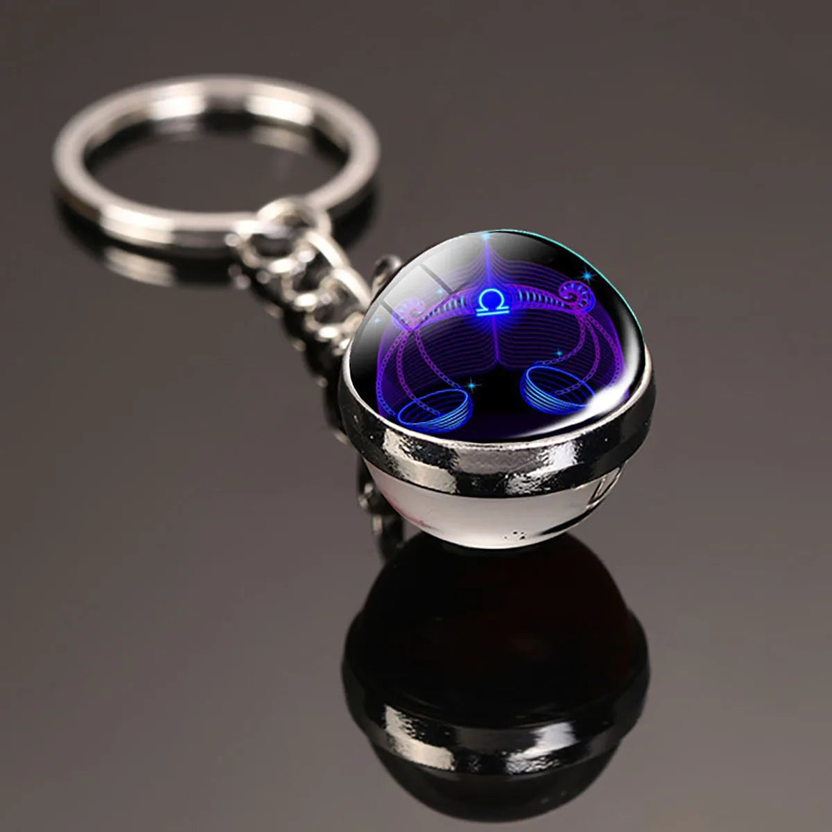 12 Constellation Key Chain Luminous Double Sided Glass Ball Pendant 12 Zodiac Key Chain Fashion Birthday Gift for Men and Wom