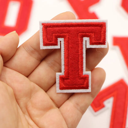 Red A-Z 0-9 English Number Letters Alphabet Towel Embroidered Patches For Clothing Bags Jacket Iron On Accessories DIY Logo N