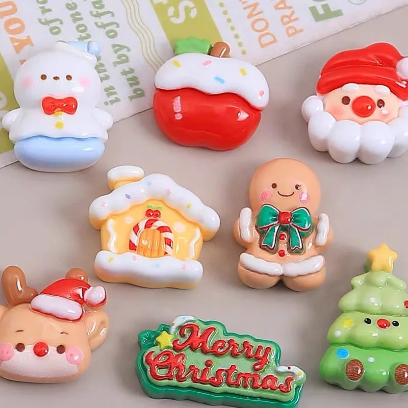 10pcs Christmas Fridge Magnet Apple Tree Santa Claus Bear Figurine Resin Refrigerator Fridge Magnet Kitchen Decor Accessories