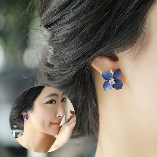 New Elegant and Noble Earrings Blue Flower Crystal Camellia Earrings Ladies Simple Christmas Earrings Pendant Party JewelryGi