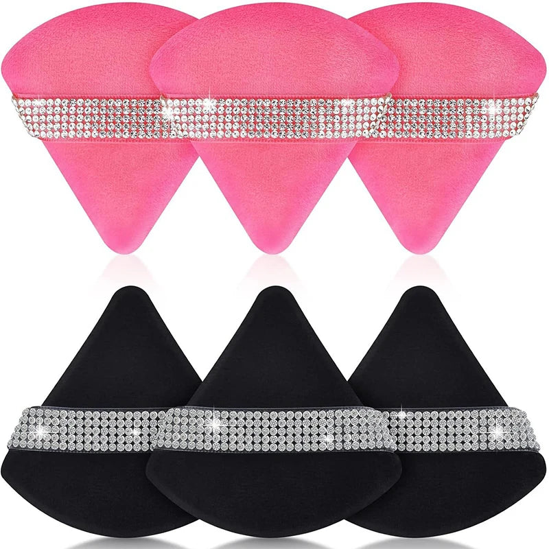 Diamond Triangle Velvet Setting Puff Ribbon Detail Powder Sponge Smooth Finishing Soft Puff for Loose Pressed Powder Applicat
