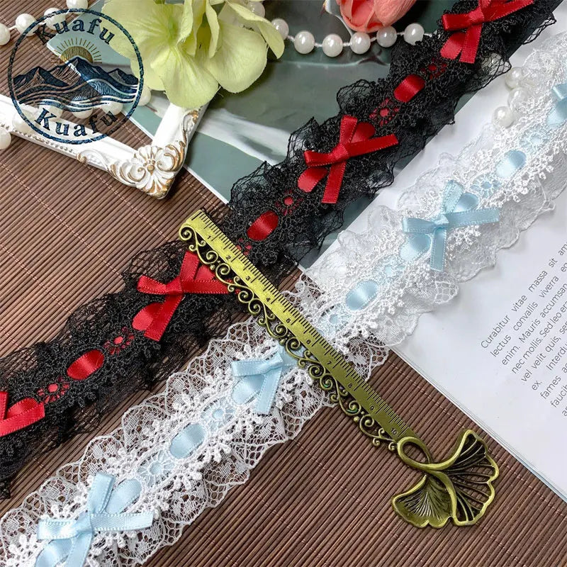 1Yard Lolita Lace Trim Ribbons Bow Pleated Lace Fabric Edge Ruffle Ribbon For DIY Crafts Sewing Dress Clothing Accessories