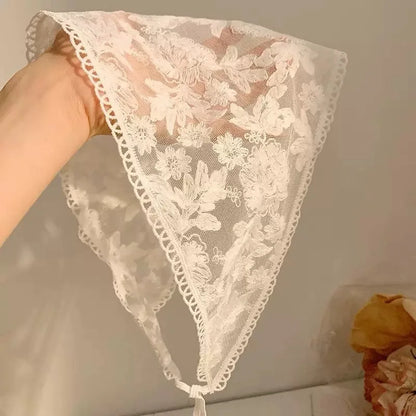 Multi Functional Triangle Scarf Cream Color Lace Waist Tie Belt Headband Bohemian Style Women Accessories - Large floral