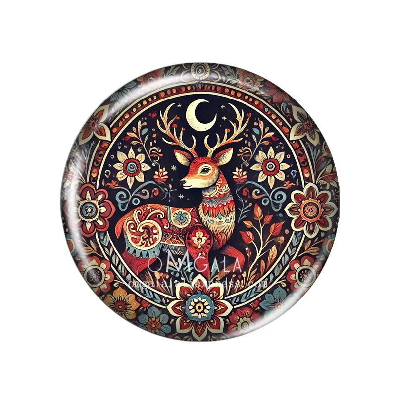 Folk Art Animals with Flower 10pcs Mixed 12mm/14mm/18mm/20mm/25mm/30mm Round photo glass cabochon demo flat back Making findi