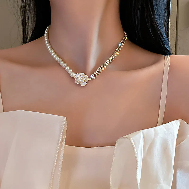 New Beads Women's Neck Chain Kpop Pearl Choker Necklace Gold Color Goth Chocker Jewelry On The Neck Pendant 2022 Collar For G