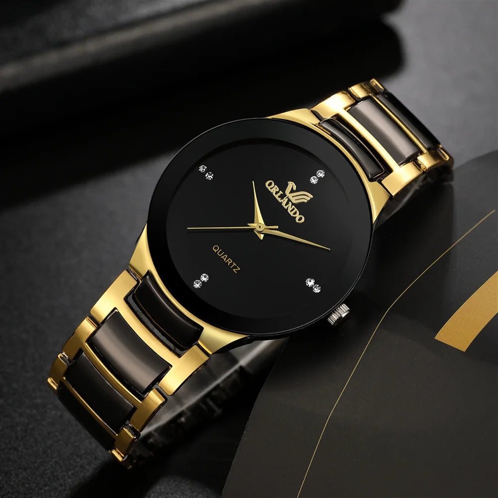 black dial steel quartz men business watch