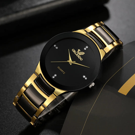 black dial steel quartz men business watch