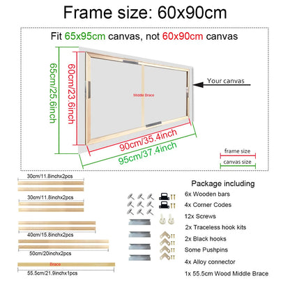 30x40 40x50 50x70 60x90 Canvas Frame Wooden Frames Wooden Photo Oil Painting Canvas Diamond Painting Frames Canvas Wood Wall