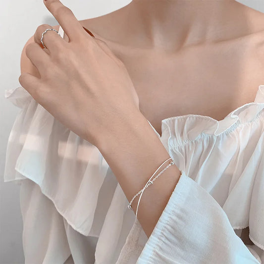 925 Sterling Silver Round Ball Lucky Bracelets Woman Double-Layer Snake Chain Hot Jewelry Wedding Jewellery