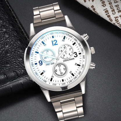 1/2PCS Men Business Watches Fashion Men's Steel Band Quartz Watch with Bracelet（Box not Included） - White Only Watch