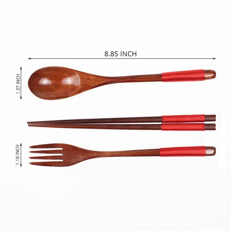 1pc Wooden Chopsticks Fork Spoon Three-piece Set Twine Japanese-style Tableware Kitchen Home Chopsticks Fork Spoon Cutlery Se