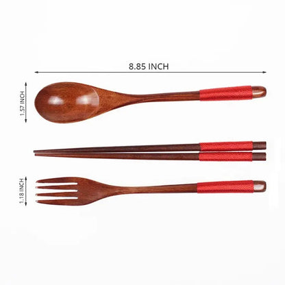 1pc Wooden Chopsticks Fork Spoon Three-piece Set Twine Japanese-style Tableware Kitchen Home Chopsticks Fork Spoon Cutlery Se