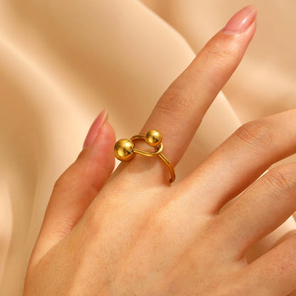 LATS Exaggeration Punk Metal Personality Irregular Three-layer Design Ball-Shape Open Ring for Women Fashion Simple Jewelry G