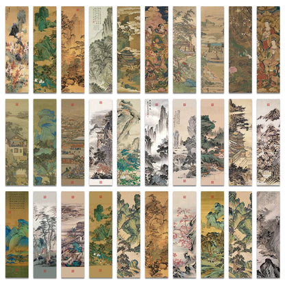 30pcs Chinese calligraphy and painting bookmarks Classical ink painting poetry decoration Reading pages Book marking page fol