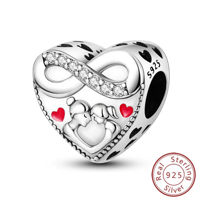 925 Sterling Silve Charms Beads Forever Love Heart Sister Family Life Charms Dangle For Bracelet Woman Jewelry Gifts - KTC645