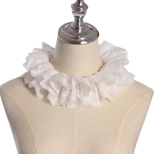 Vintage Lace Ruffled Multi-layer Detachable Collar Victorian Edwardian White Costume Neck Collar for Women Girls