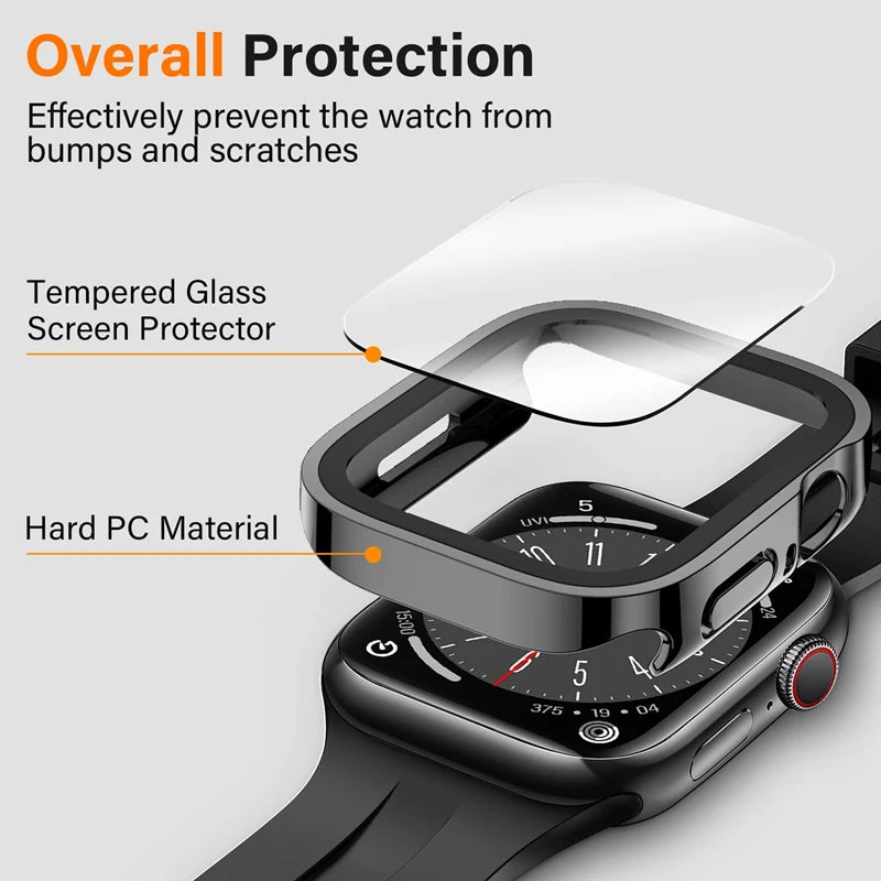 Glass+Case for Apple Watch 42 46mm 45mm 41 49 44mm 40 Mm Straight Edge Screen Protector Cover Case iWatch SE 6 7 8 9 10 11 Ul