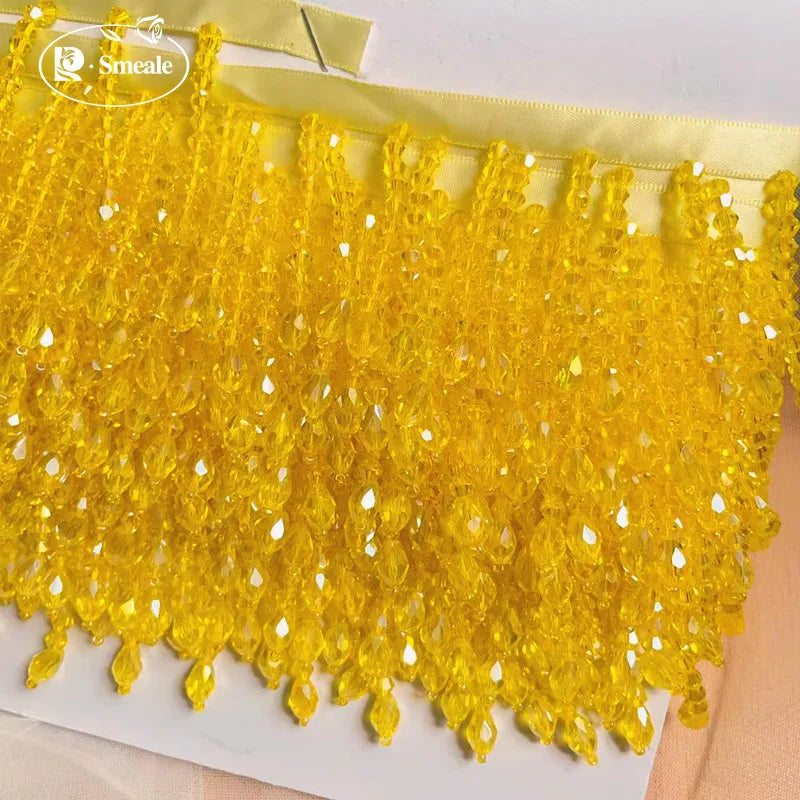 Lace Trim Beaded 2 Yards, Crystal Tassels, 5.5 Cm Wide, Vintage Lace Accent for Sewing, Scrapbooking - Light Yellow -B / 9Yar